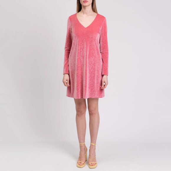 NWOT Traffic People Velour Velvet Jacquard Pink Shift Dress Zippered Back Zebra - Picture 4 of 16